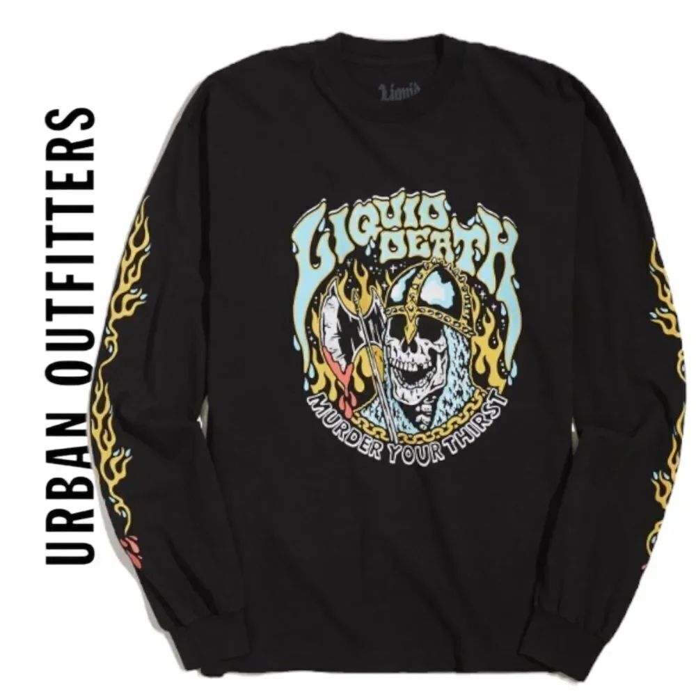NEW Liquid Death Urban Outfitters UO Medieval Long Sleeve Shirt Tee M L